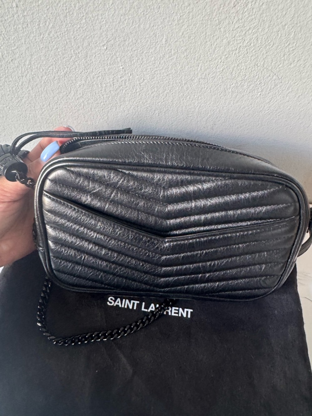 Saint Laurent Black Chevron Quilted Leather Camera Crossbody with Tassel - Picture 3 of 8